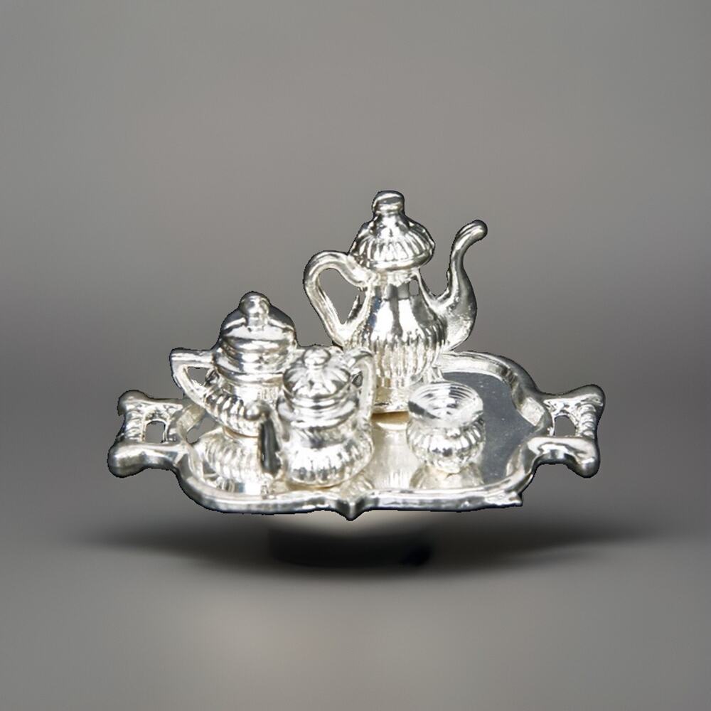 1:12 Dollhouse Miniature Traditional Silver Tea Coffee Set Dining 5 Pieces EUC - Picture 5 of 7
